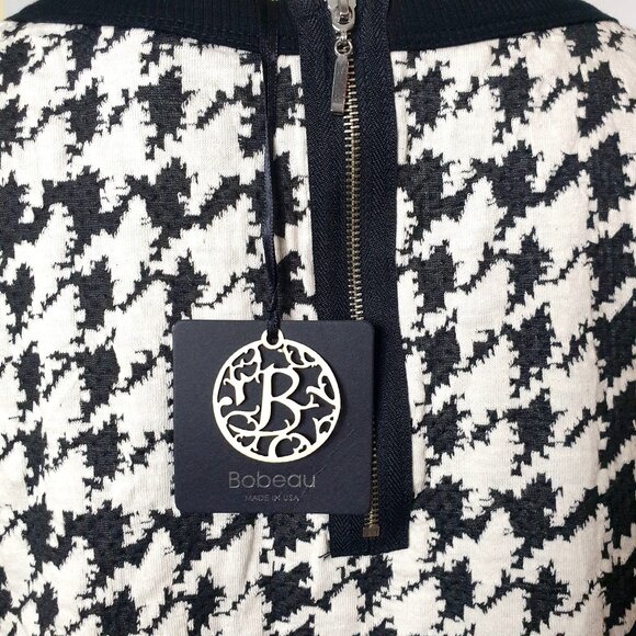 Bobeau Womens L Long Sleeve Zippers Black Cream Houndstooth Top Chic Preppy - Picture 9 of 10